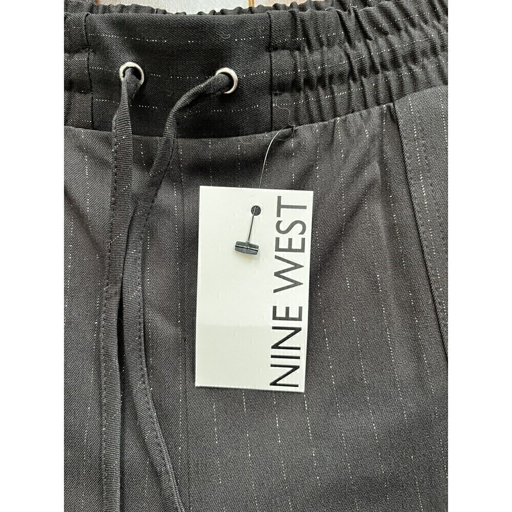 Womens Nine West Black Silver Strip Elastic waist Pants READ BELOW - Picture 2 of 5